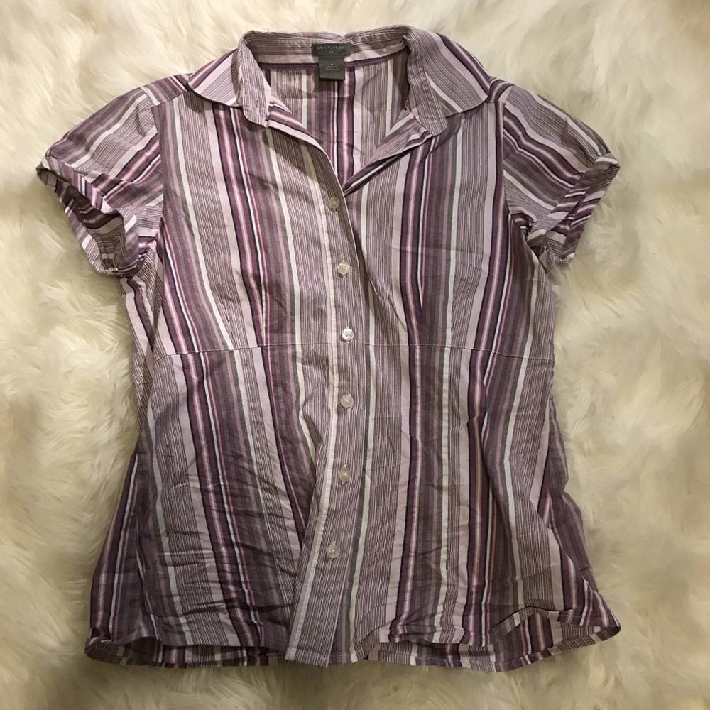 Ann Taylor purple striped button up